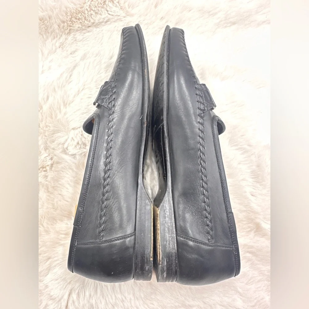 SANTONI Men’s Woven Leather Loafer‎ Size 11 D Black braided dress shoes